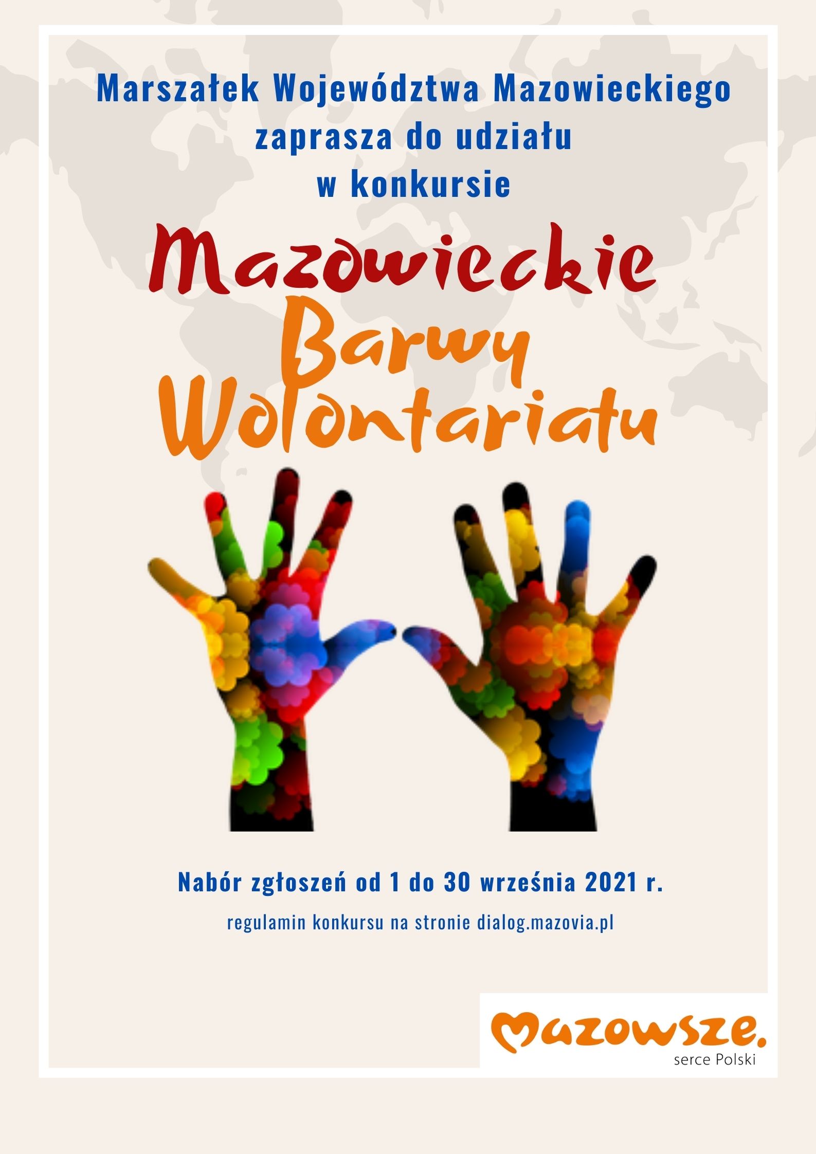 Plakat promujący konkurs Mazowieckie Barwy Wolontariatu