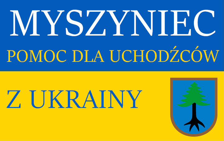 Flaga ukrainy z napisem Pomoc dla uchodźców