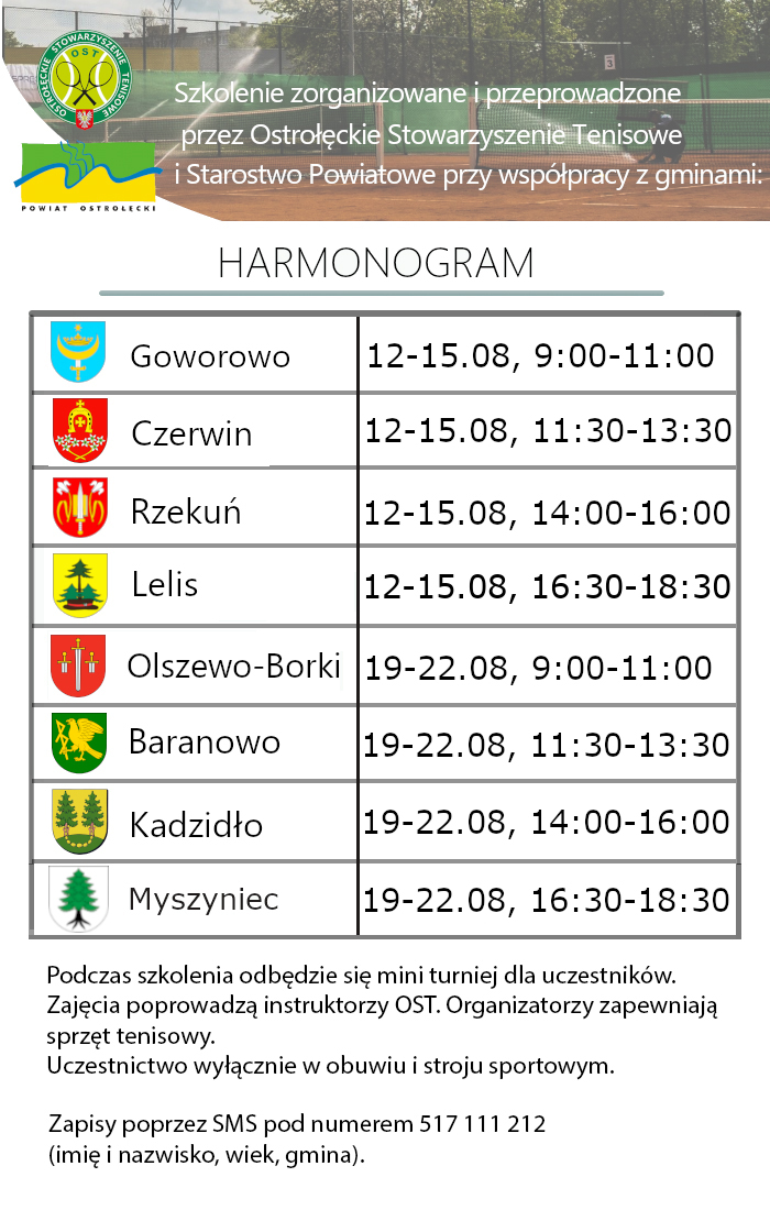 harmonogram szkoleń tenisowych