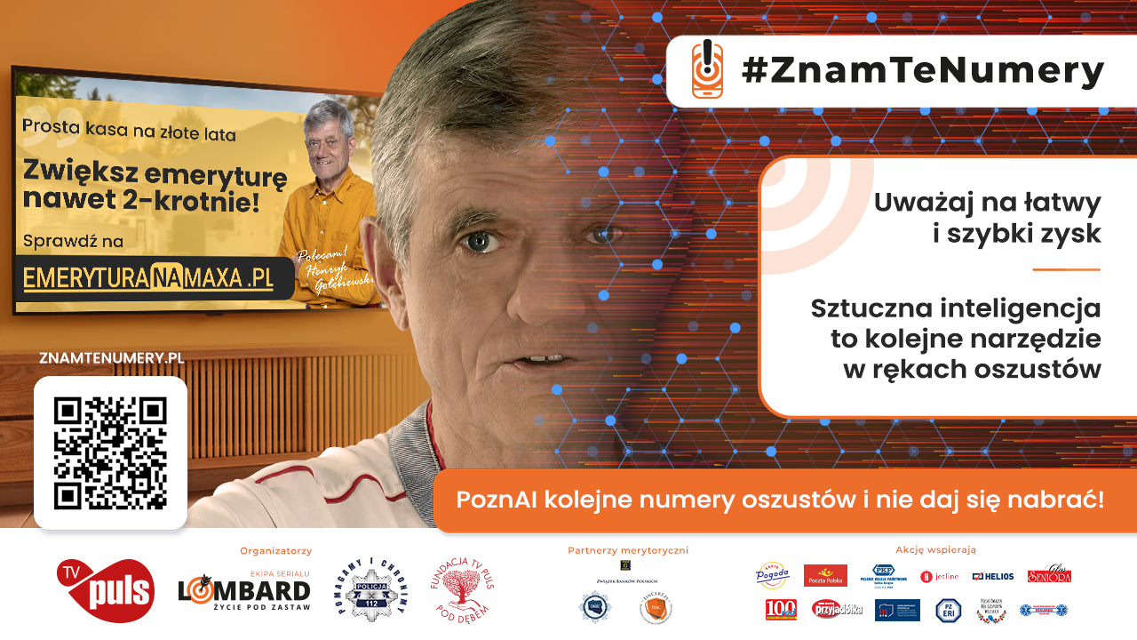 Baner o używaniu AI przez oszustów