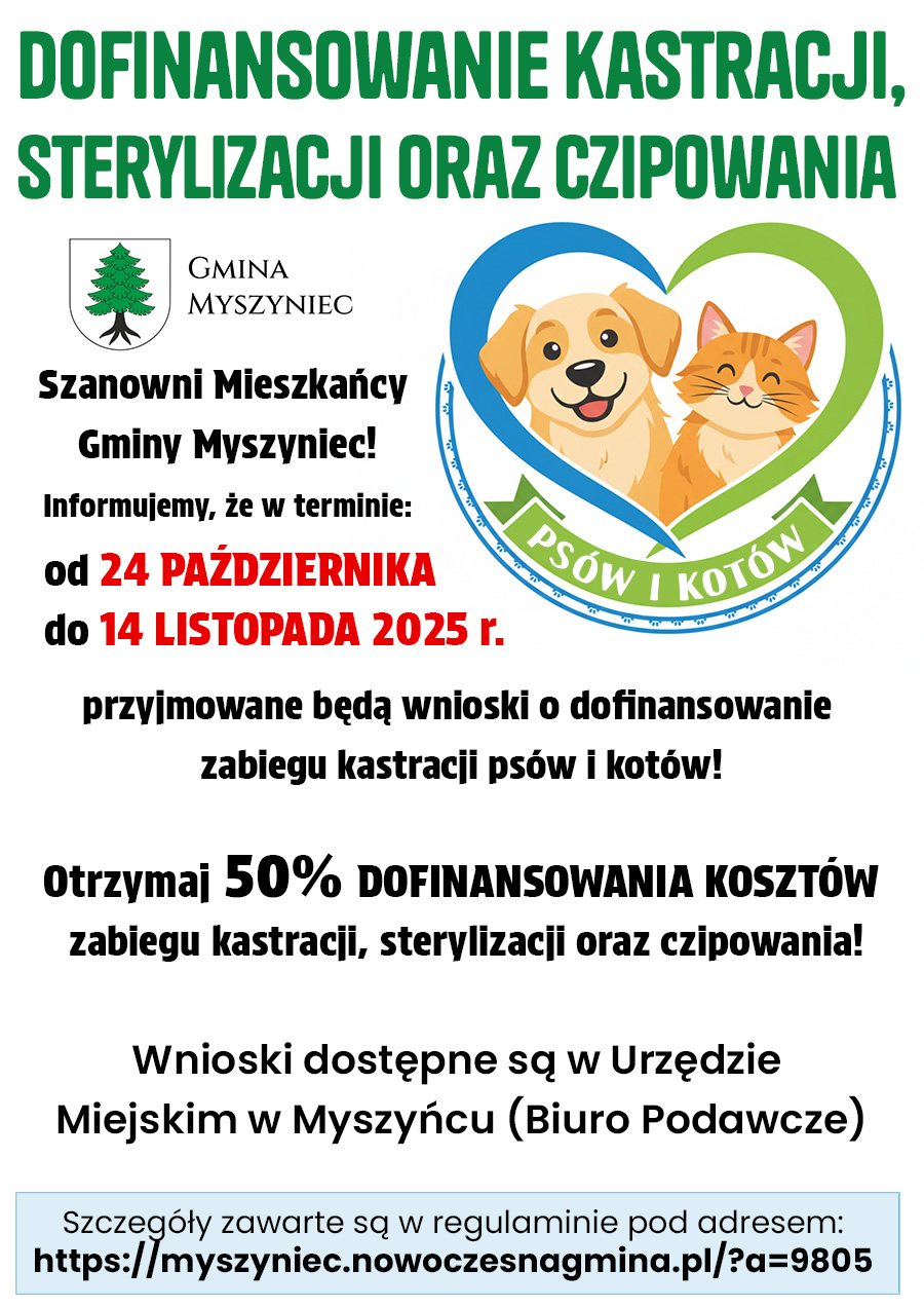 plakat dot. dofinansowania kastracji psów oraz kotów