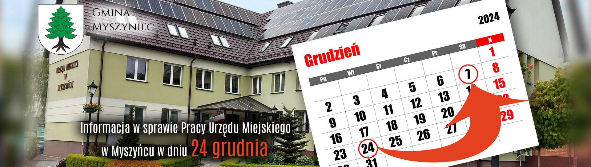 Informacja w sprawie Pracy Urzędu Miejskiego w Myszyńcu w dniu 24 grudnia