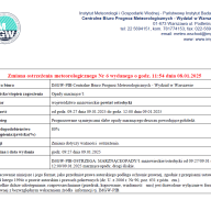 Zmiana ostrzeżenia meteorologicznego Nr 6 wydanego o godz. 11:54 dnia 08.01.2025