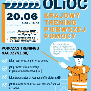 Zapraszenie na szkolenie w ramach Krajowego Treningu Pierwszej Pomocy do Remizy OSP w Myszyńcu  w dniu 20 czerwca 2026 r.